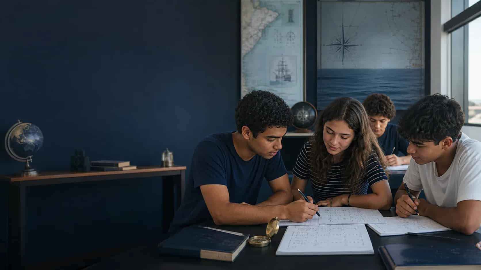 Estudantes resolvendo exercícios de Matemática em preparação para concursos militares